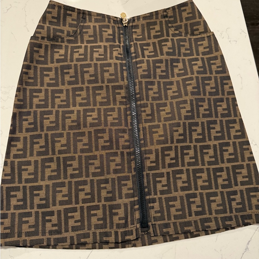 Fendi Brown Tan A-Line Mini Skirt